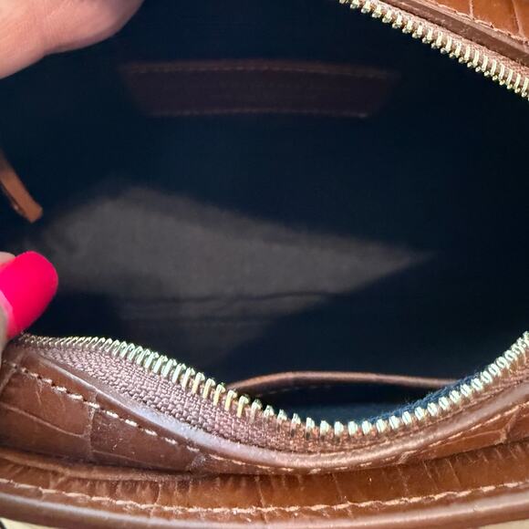 Women's Sezane Victor Brown Croc Print Leather Bag with Brass Leather Strap NEW - Picture 12 of 12